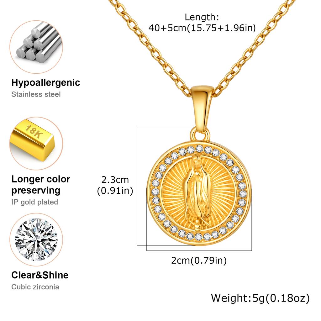 Dainty Zircon Rosary Virgin Necklace for Women Stainless Steel Round Pendant Necklaces Mary Prayer Jewelry Gift