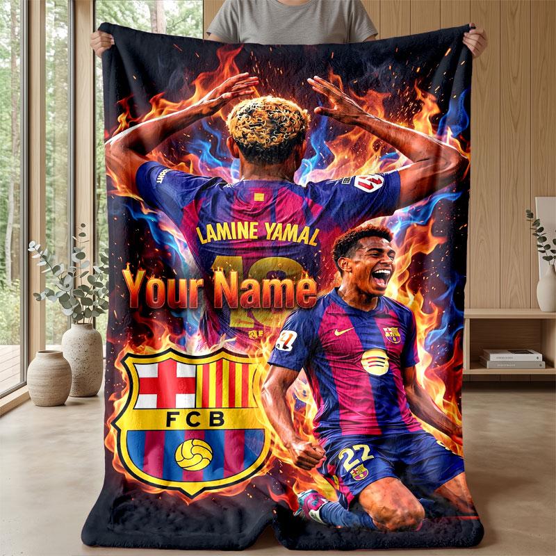 Coperta in Flanella Personalizzata con Nome Testo Lamine Yamal Logo Calcio Coperta Pile Personalizzata Regalo Speciale per Divano Camera da Letto Casa