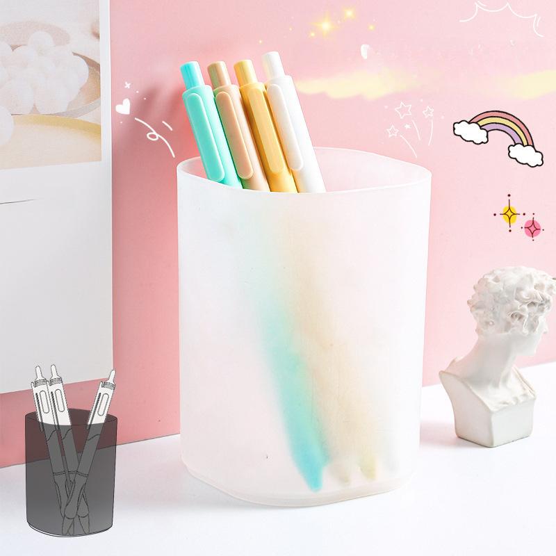 2pcs Desktop Transparent Round Plastic Pen Holder, Multifunctional Stationery Organizer, Student Pen Stand, Storage Tube