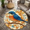 Blue Bird & Autumn Leaves Flannel-printed round floor mats are slip-resistant Suitable for living bedroom terrace garden carpets