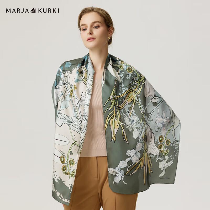 MARJA KURKI Eucalyptus & White Lily Silk Scarf 45x170cm