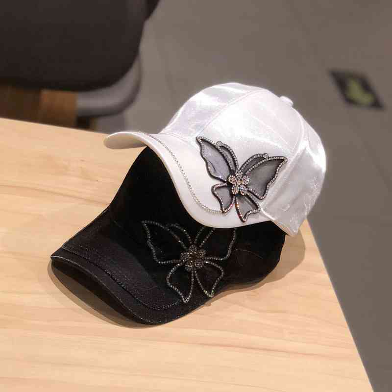 Fashion Butterfly Rhinestone Baseball Cap Women Summer Silk Satin Visor Sun Hat Leisure Adjustable Lady Snapback Caps