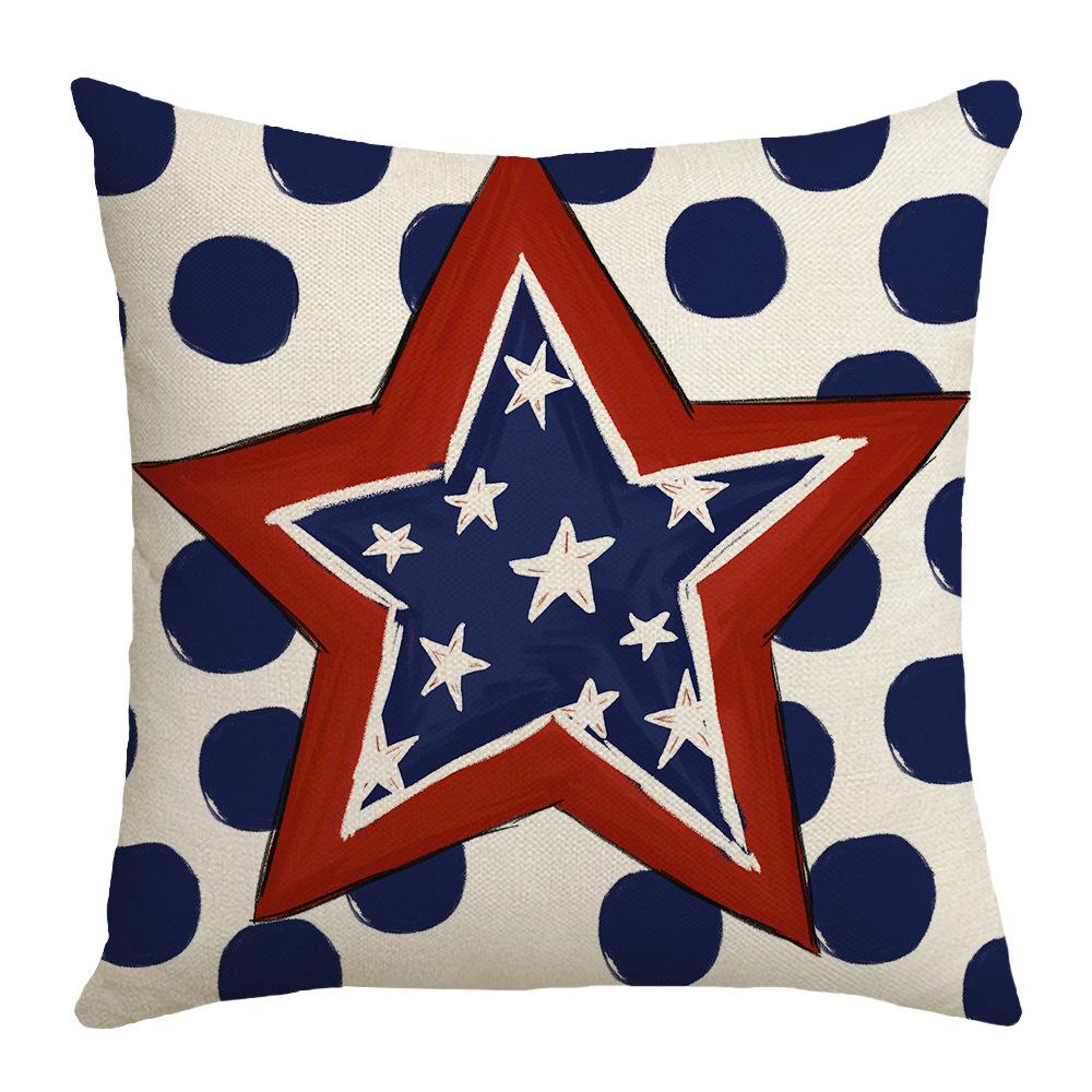Home American Sofa Linen Square Cushion Cover Striped Letter Print Independence Day Pillow Cover
