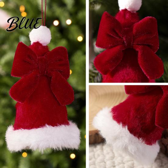 Holiday Tree Tower Decor Xmas Christmas Ornament Santa Hat Pendants Plush with Bow Hanging Pendant