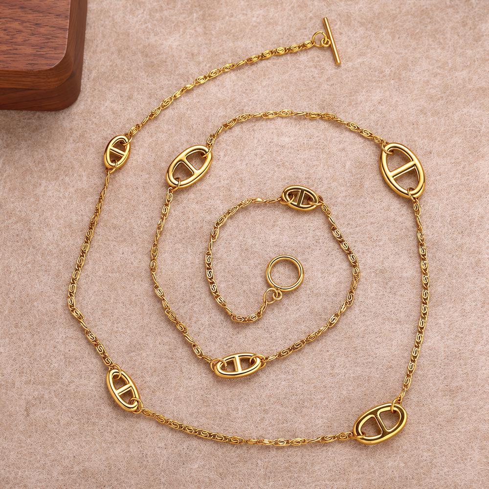 European/American Light Luxury Titanium Steel Necklace - Pig Nose Cold Niche Style, High-End Versatile Long Sweater Chain