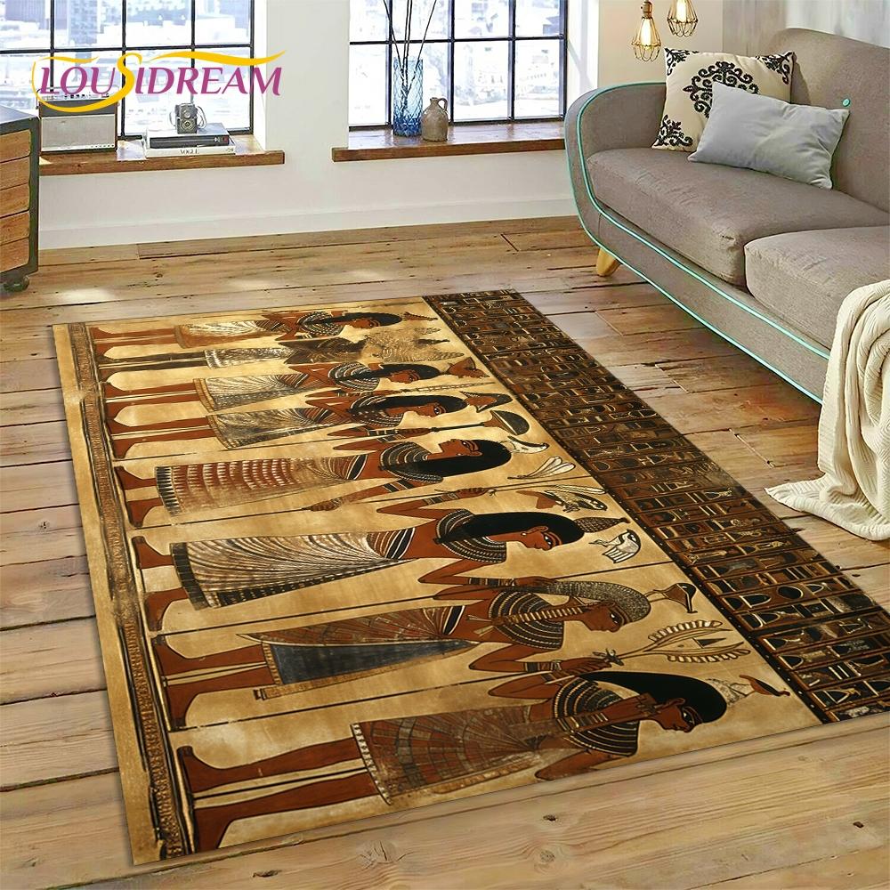 Tapis HD Hiéroglyphes Pharaoniques Mythologie Égyptienne 3D pour Salon Chambre Décoration de Maison, Décoration Antidérapante pour Canapé Paillasson