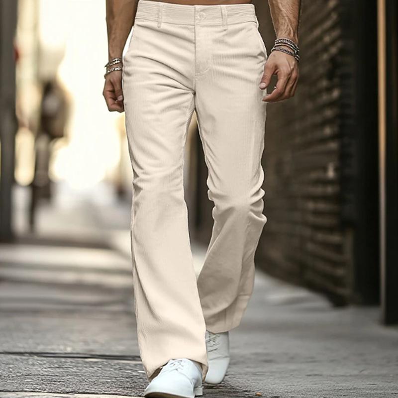 

Вінтажні чоловічі однотонні широкі штани кльош, штани-дзвони, чоловічі весняно-осінні нові повсякденні текстуровані вельветові штани кльош L хакі