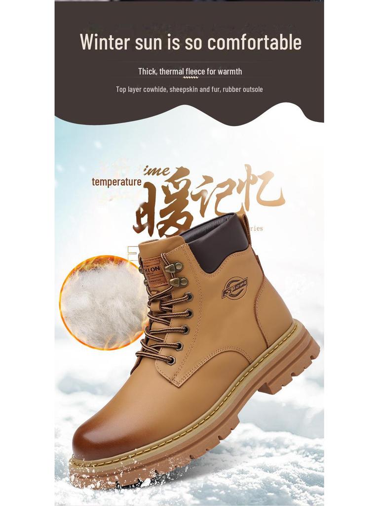 Pánské zimní vlněné kožené martensky – žluté, teplé, s velvetovou podšívkou