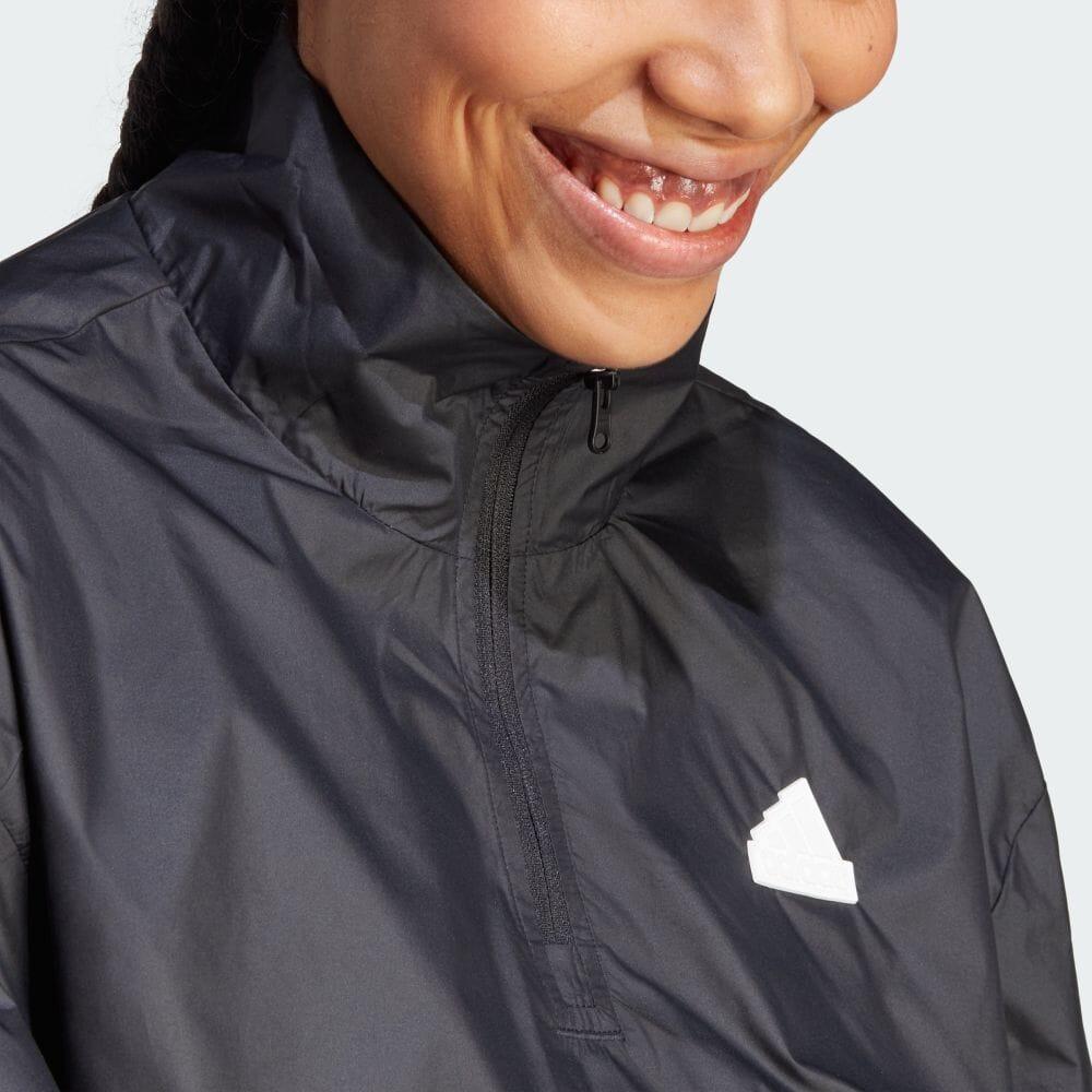 Adidas Elastic Hem Casual Half-Zip Knit Jacket Women Jackets Black IB4153