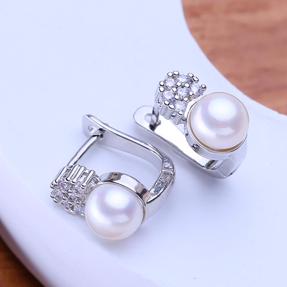 FENASY Natural Freshwater Pearl Earrings Silver Color Fashion Cubic Zirconia Clip Earrings for Women Birthday Gifts