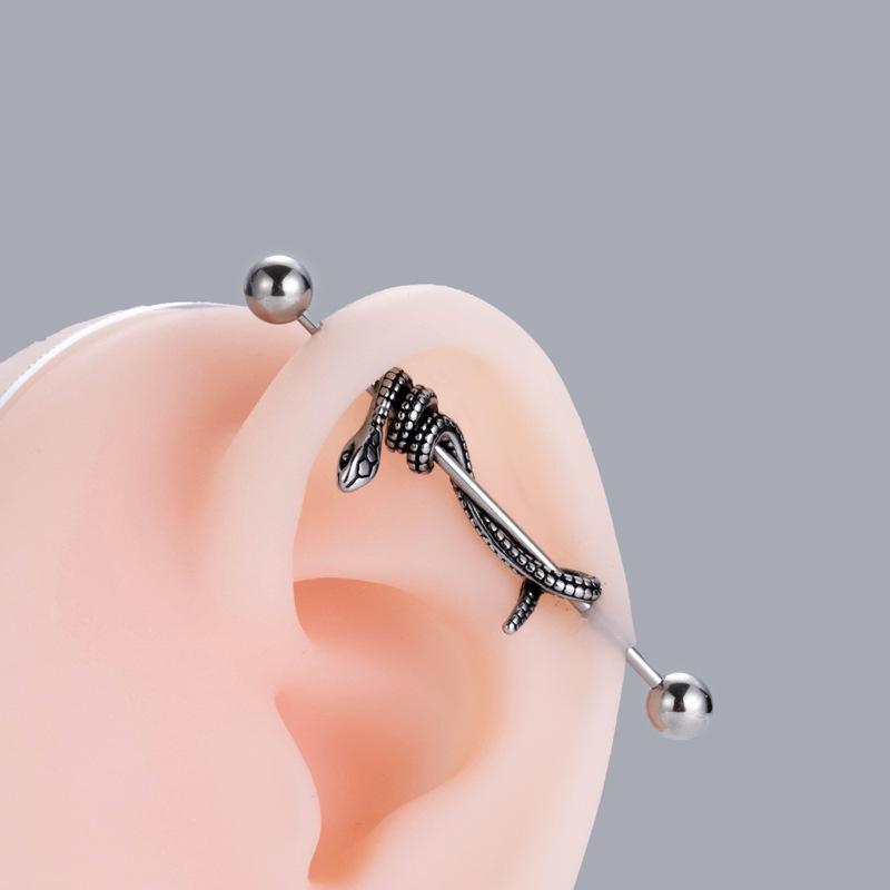 Henson Snake Heart Stainless Steel Double-Headed Gauge Ear Bridge Piercing Jewelry