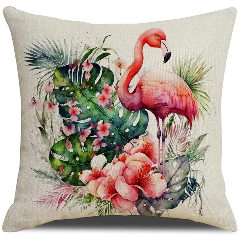 New Summer Tropical Green Plant Flamingo Imitation Hemp Pillow Case Sofa Pillow Living Room Decorative Cushion Cover