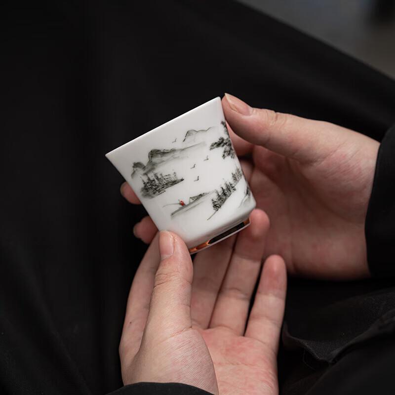 Sushih Hand-Painted Gold Ceramic Gongfu Teacups (Pair)