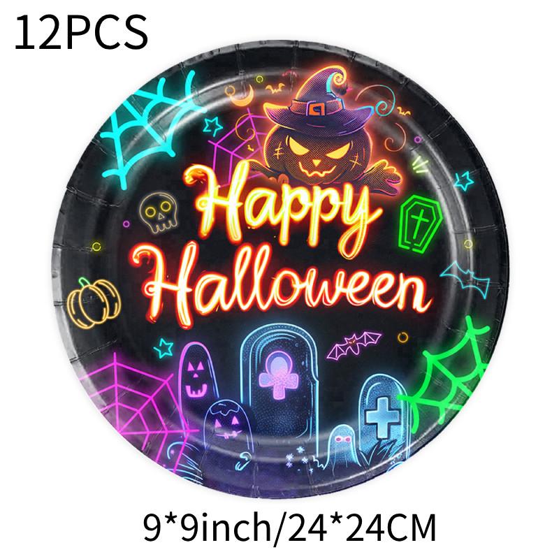 Party Halloween Tableware Set Luminous Plate Cups Napkins Tablecloth Celebration