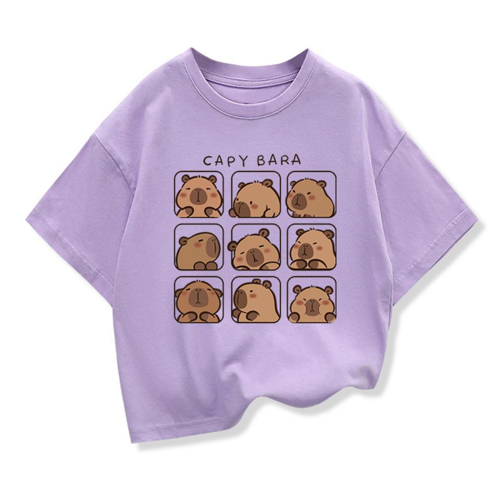 Capybara Print  T-shirt For Kids 3-12Years Girl Anime Short Sleeve Tees Tops 2026 New Children Crewneck Loose T-shirt