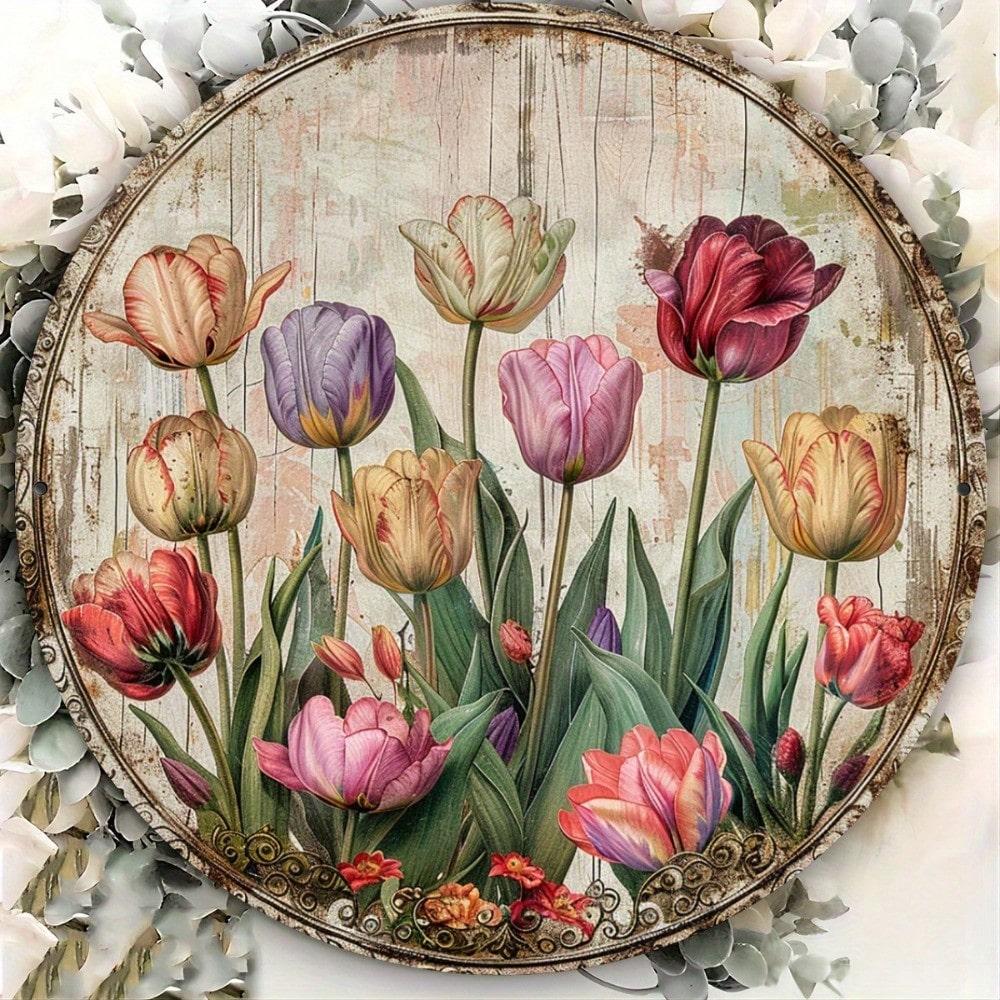 

Vintage Tulip Metal Wall Art Handmade Wood Frame Rustic Home Decor TYA-1007253 різнокольоровий