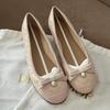 All Cowhide~ Beautiful Pearl Bow Genuine Leather Mary Jane Single Shoes Women's Super Soft-soled Evening Shoes Ballet Flats