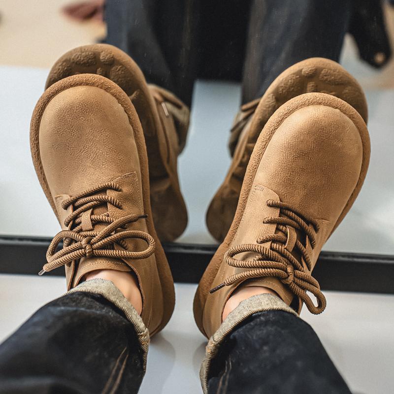 Herren Retro Kurze Stiefeletten Schuhe Mode Lässige Fahrschuhe Schwarz Braun Weite Kopfschuhe Übergröße