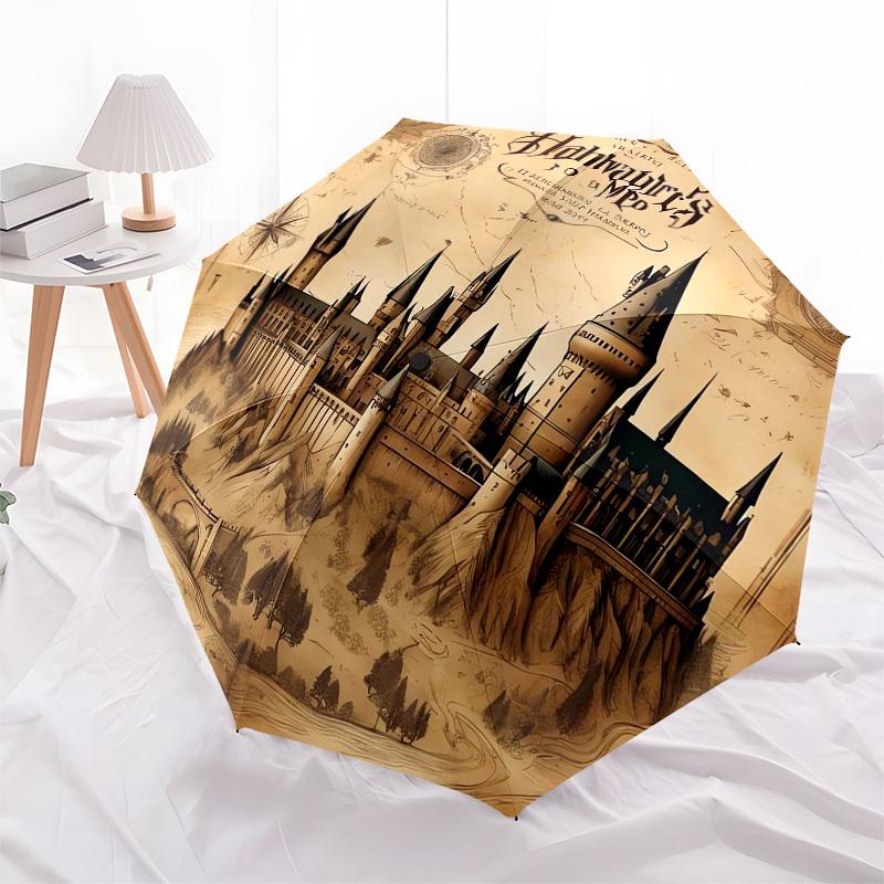 1pc "Hogwarts Castle Map" Umbrella with Plastic Handle,Cartoon Pattern,Suitable for All Seasons Multi-functional Umbrella523