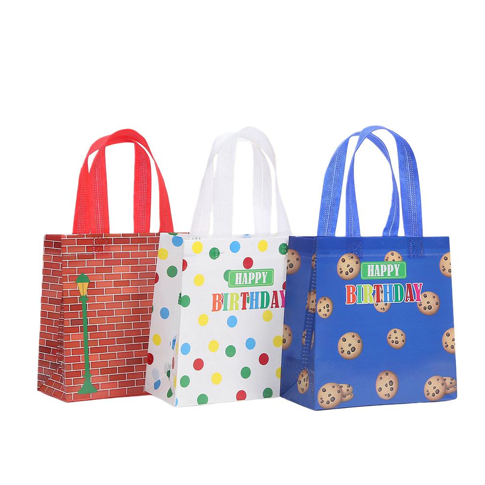 12/30pcs Colorful Birthday Print Bags Non-Woven Fabric Party Gift Bags for Treats and Small Gifts Candy Cake Packaging