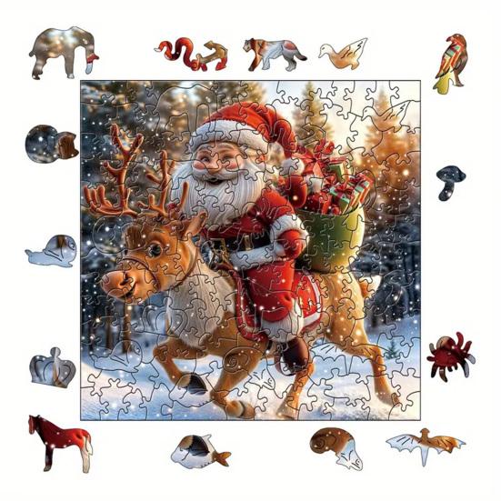 1 Set Puzzle din Lemn de Crăciun Vacanță de Iarnă Moș Crăciun Reni Sanie Puzzle Jucărie Educativă Decor pentru Casă