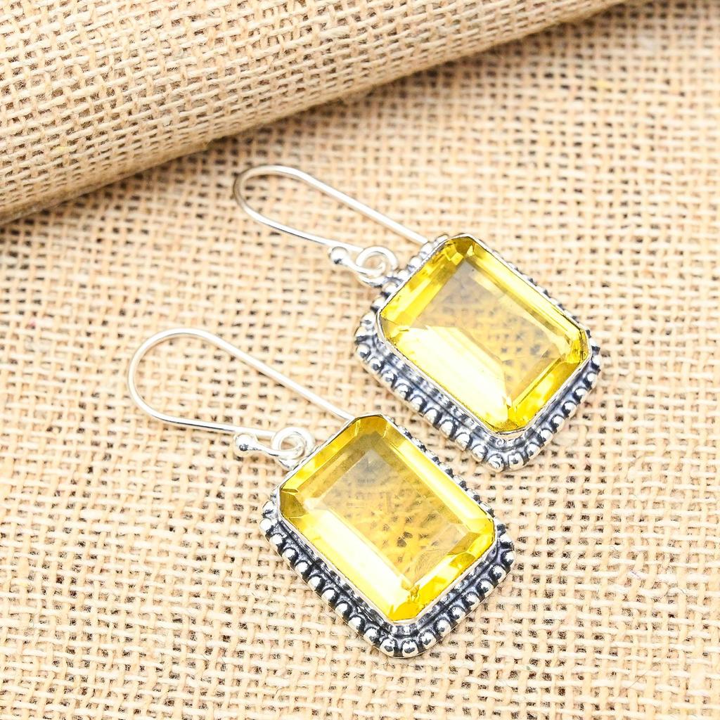 Citrine Gemstone Handmade 925 Sterling Silver Jewelry Lovely Earrings Gift For Her