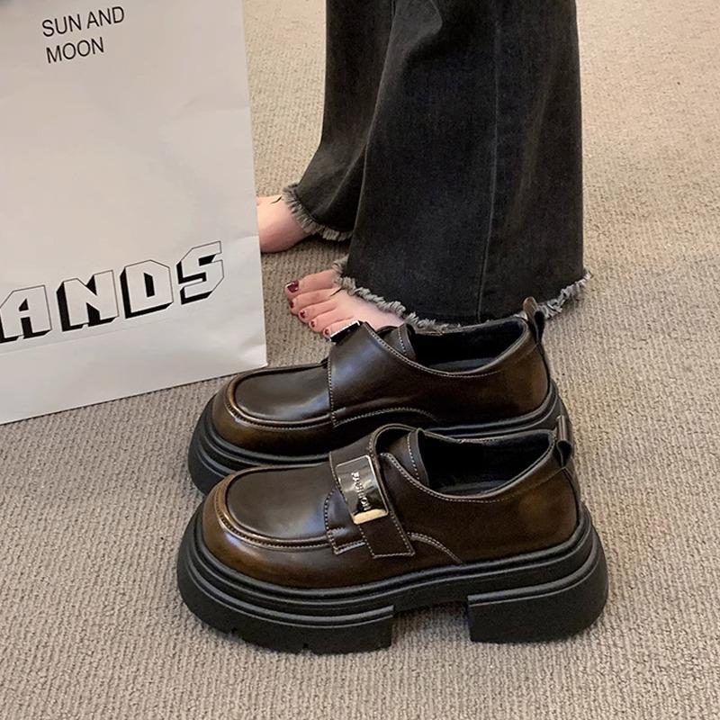 

Платформа Британский стиль маленькие кожаные туфли женские 2025 новая весна и осень зима лоферы туфли на одной педали Мэри Джейн женские туфли 40