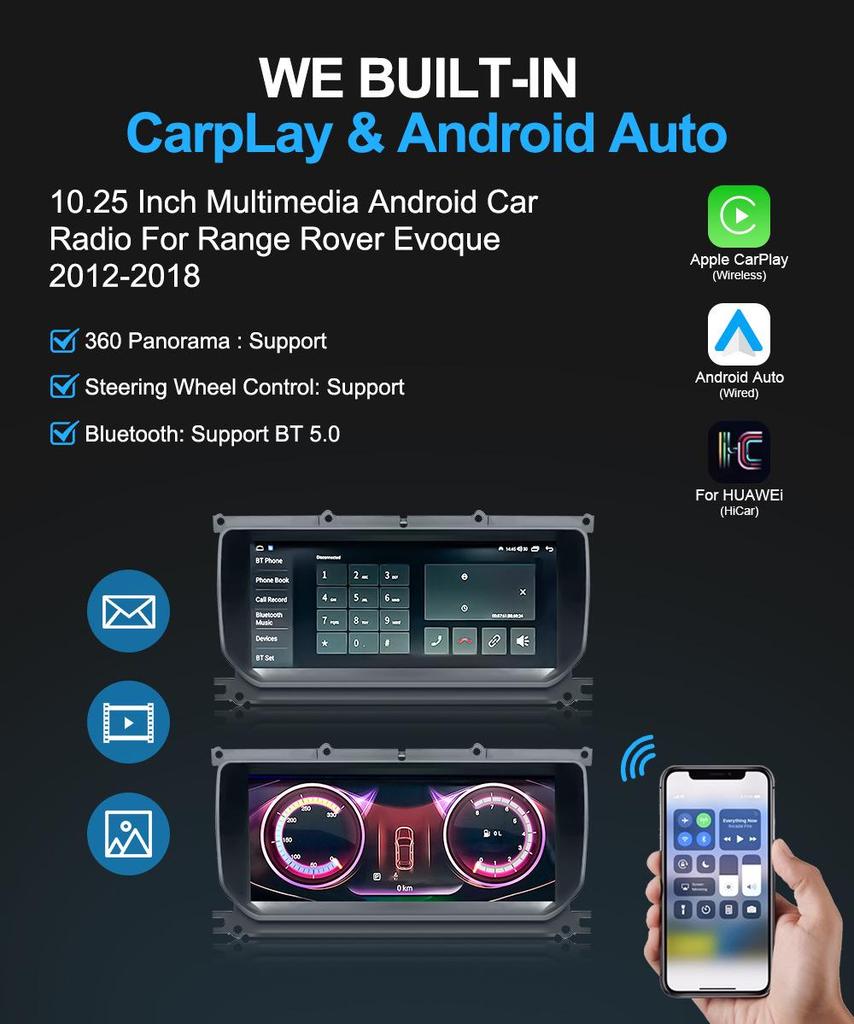 Integrated Navigation System for 2012-2018 Land Rover Range Rover Evoque, Retaining Original Style and Features.