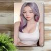 Korean Beauty Metal Sign Plate - White Hair Pink Highlights Purple Bangs 2D Wall Art Decor
