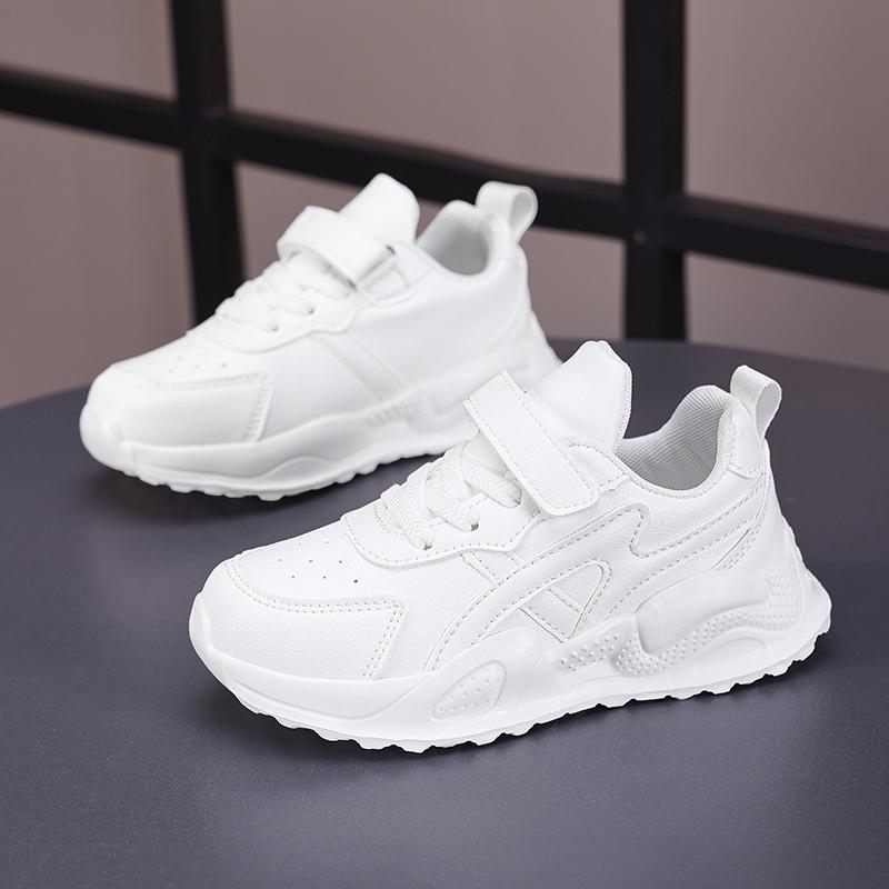Weiße Kinder Leder Freizeitschuhe für Jungen Mädchen Laufschuhe Outdoor Atmungsaktives Mesh Kinder Schule Walking Sport Rutschfest