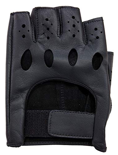 Lezax JOYFIT Driving Gloves, Half-Finger Sheepskin, Black, 08