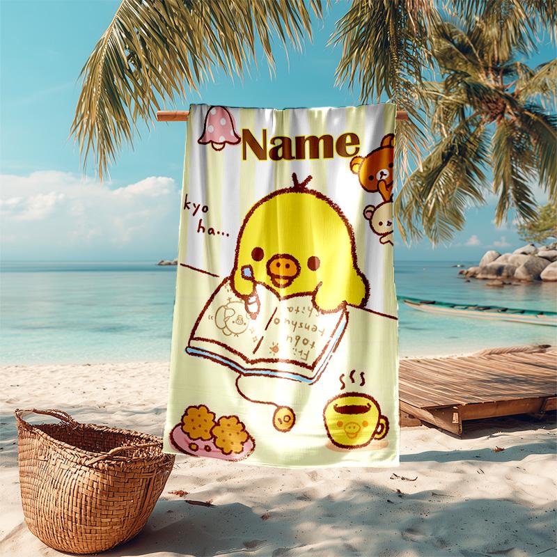 Personalized Customized Proof Beach Towel with San-X Rilakkuma Pattern - Soft, Absorbent,quick-drying,perfect Swimming,camping&bathing