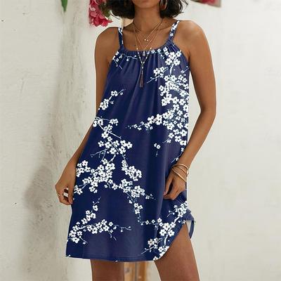 Damen Strandkleid Strandkleidung Minikleid Blau Blumen Druck Lässig Modernes Kleid Ärmellos Lockere Passform Draussen Alltag Rosa Blau Sommer