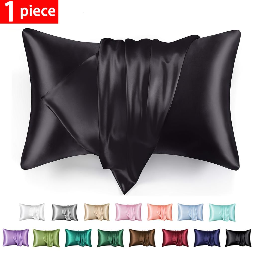 1pc Satin Pillowcase Breathable Soft Envelope Closure Satin Pillow Cases Solid Color Bedding Accessories Smooth Pillow Covers