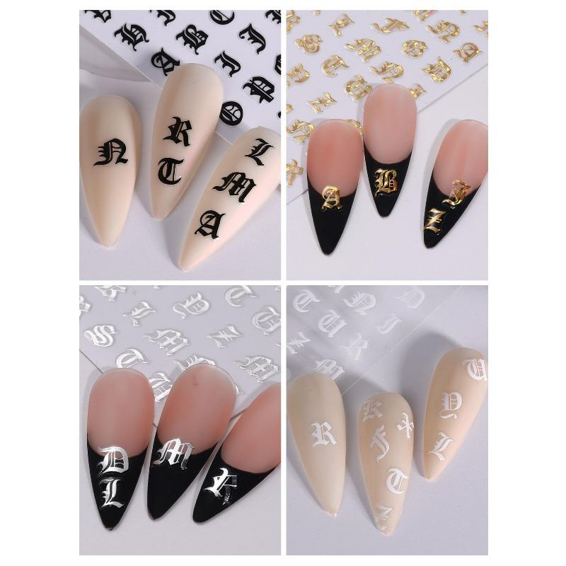 1pcs English Letter Nail Art Stickers, 3D Nail Decals DIY Nail Art Decorations, Nail Art Supplies