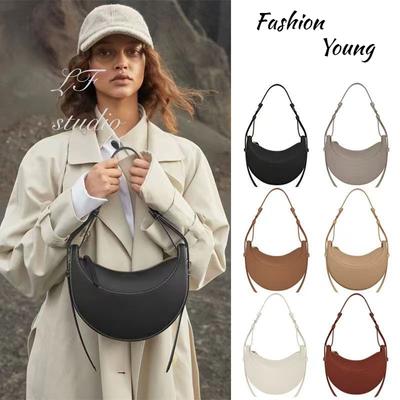 Bolsa Hobo com Design de Nicho Francês, Bolsa de Tiracolo Semi Redonda com Padrão de Lichia da Moda para Mulheres, Casual, Couro PU, Zíper, Bolsa de Ombro Feminina, Bolsa de Sela
