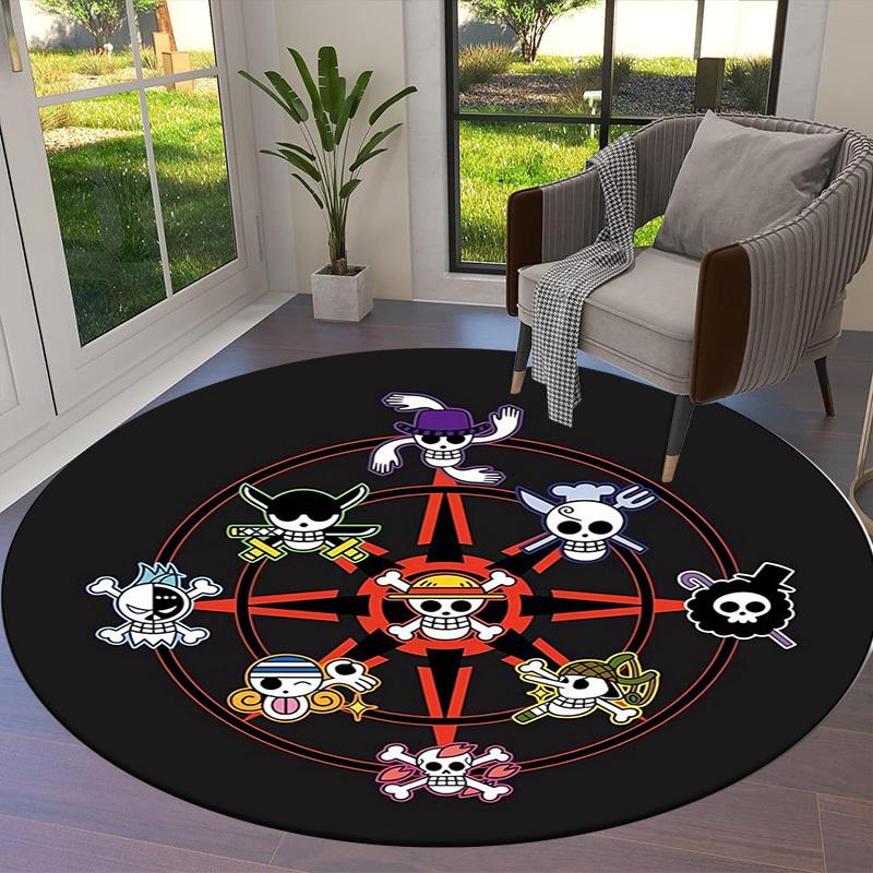 1pc One Piece Skulls Round Carpet, Made of Polyester,Perfect for Decorating Office Chairs, Living Rooms,fplt272