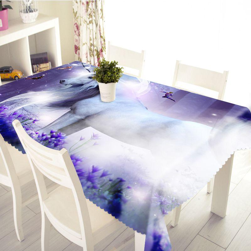 White Horse Tablecloth Christmas Creative Animal Pattern Washable Thicken Rectangular Table Cloth For Wedding