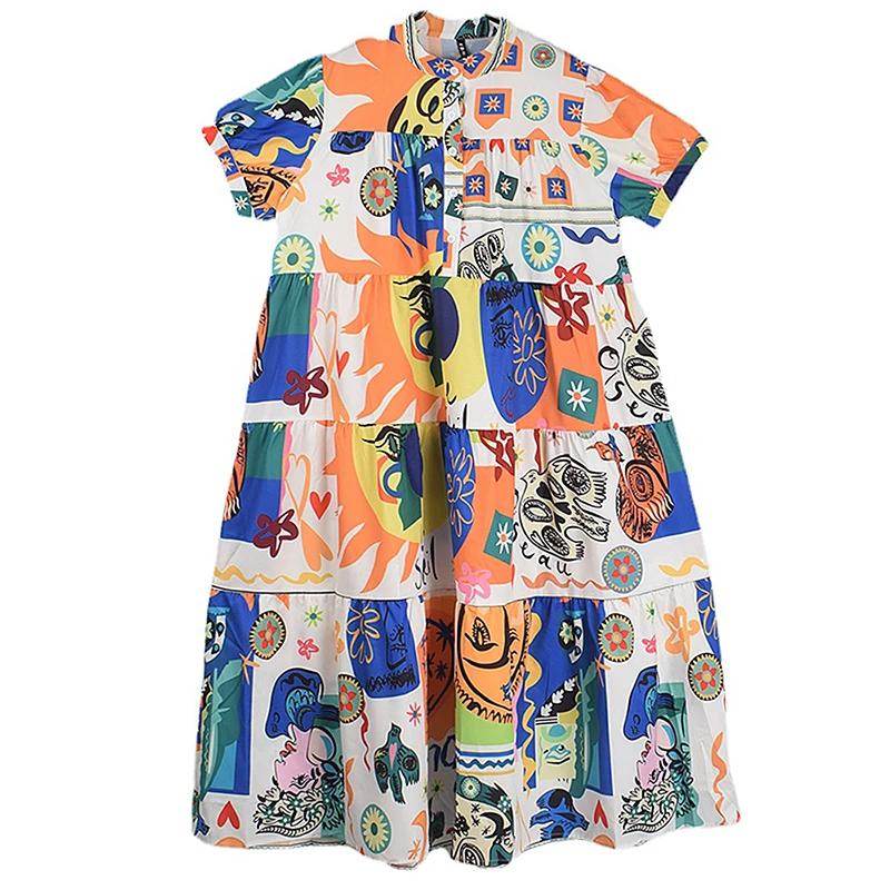 

Платье-рубашка XITAO с геометрическим принтом и воротником-стойкой DMJ4072 One Size белый