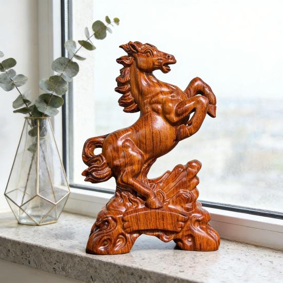Yousheng Holzschnitzerei Pferdefigur Simulation Pferd Harzstatue Sammlerstück Tierskulptur Ornament Fengshui Dekoration Geschenk für Pferdeliebhaber