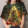 Merry Christmas T-Shirt For Women Casual Round Neck Oversized Xmas Tshirts Top Full Print Christmas Tree Pattern Tee Shirt