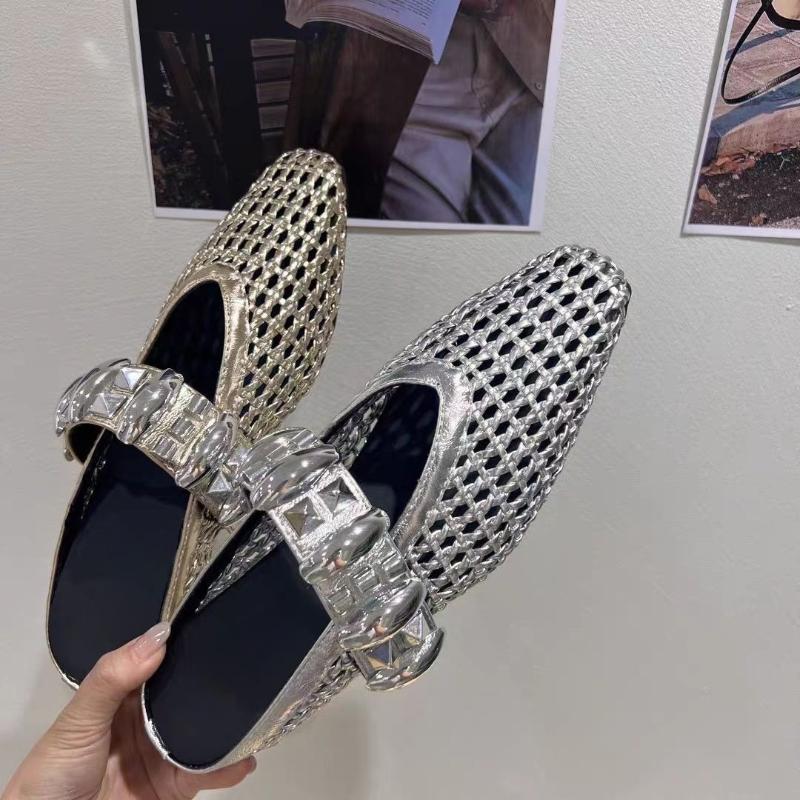 Fashion Mules Shoes Women Flats Mesh Summer Sandals New Casual Slippers 2025 Fashion Slingback Woman Party Shoes Band Zapatillas Mujer