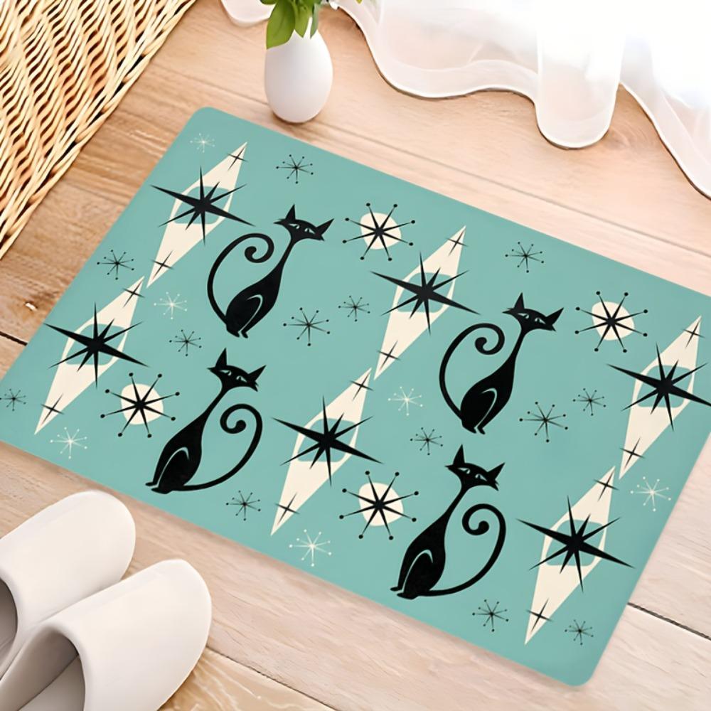 

1pc Green Rug Fresh Style Black Cat 3D Printed Non-slip Rug Entrance Mat Home Living Room Bedroom Ornament for Birthday Gift 40x60cm