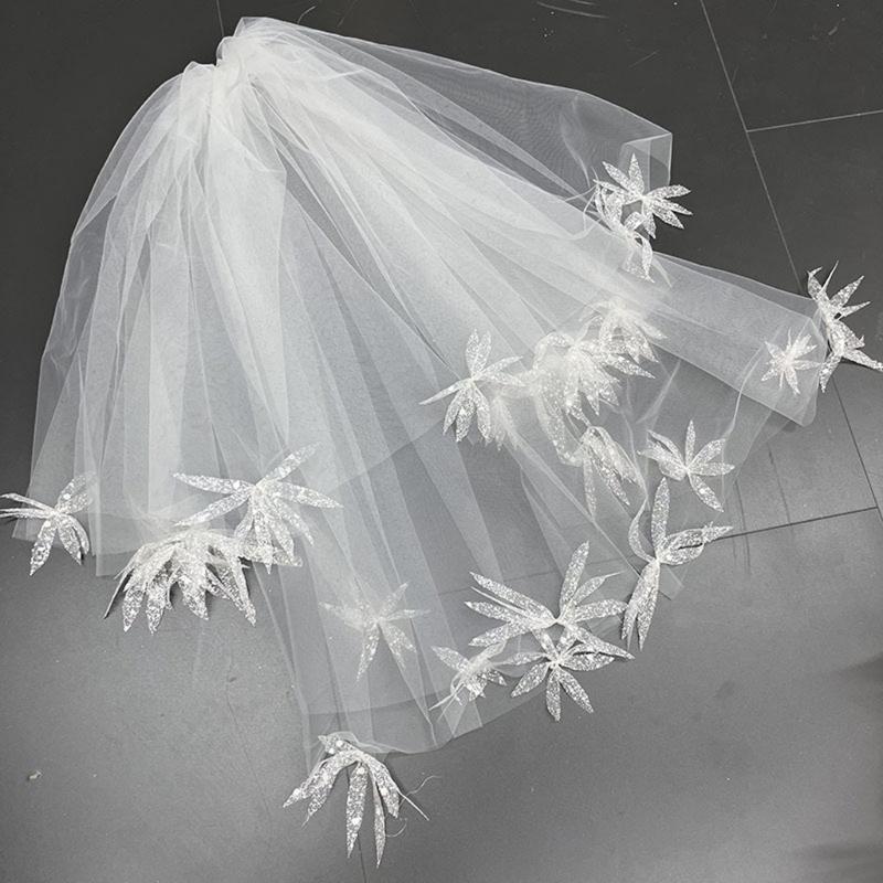 Elegant Puff Veil Bride Tulle HeadVeil Headpiece For Wedding Ceremony Double Layer Veil for Special Event Photography