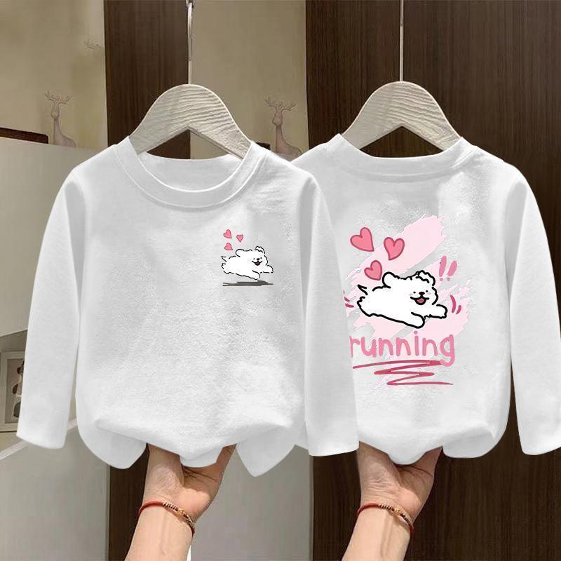 Girls' Autumn 2025 Korean-Style White Cotton Long-Sleeve Top for Older Children