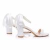 Sandals Woman Summer High Heels Women Pumps PU 7CM Square Heel Round Headed Bead Tied White Bridal Wedding Shoes Women Shoes