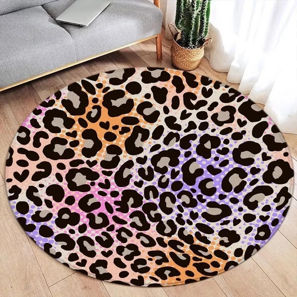 Brown Leopard Print Round Carpet Fashion Animal Fur Pattern Woman Girl Living Room Bedroom Flannel Floor Rugs Home Decorative
