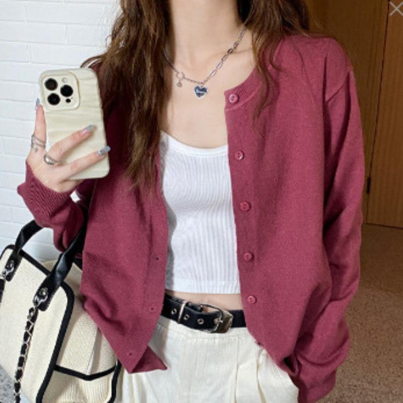 Giacca Cardigan Casual in Maglia Slim Fit alla Moda da Donna Autunno Manica Lunga Cardigan Maglione Top a Maglia Larga Maglioni Girocollo Vintage 25182