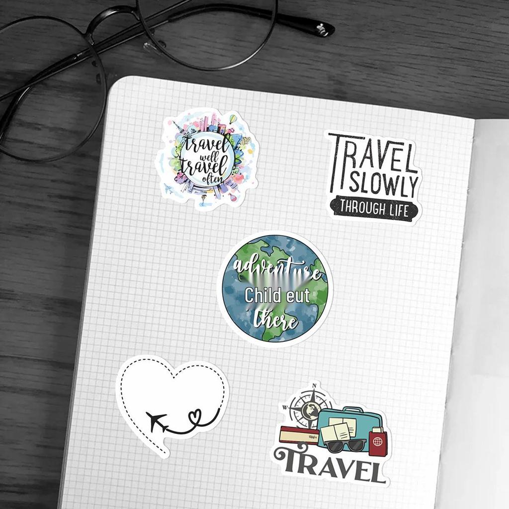 50 World Travel Cartoon Stickers: Waterproof Decorations for Phone, Water Bottle, Luggage, Planner
