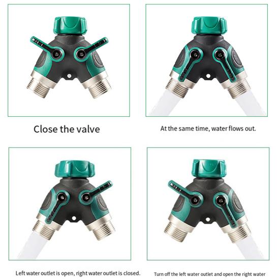 Garden Hose Splitter Water Hose Y Splitter Heavy Duty 2 Way Splitter with Long Handle Shut Off Valves 3/4 Inch GHT Thread Connector for Outdoor